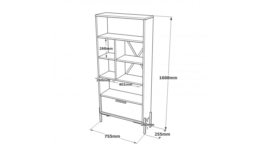 Raft de carti VS4-CGA 75 x 160 x 44 cm