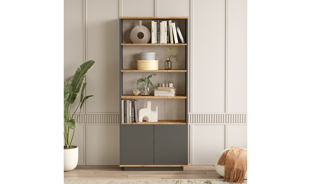 Raft pentru carti, FR16-AA, Pinul AtlanticAntracit, 75 x 168 x 27 cm