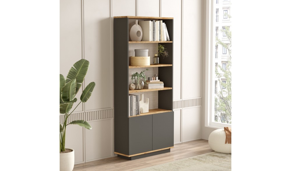 Raft pentru carti, FR16-AA, Pinul AtlanticAntracit, 75 x 168 x 27 cm