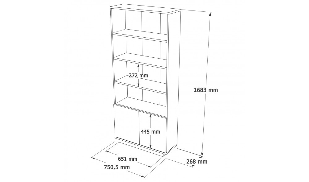 Raft pentru carti, FR16-AA, Pinul AtlanticAntracit, 75 x 168 x 27 cm