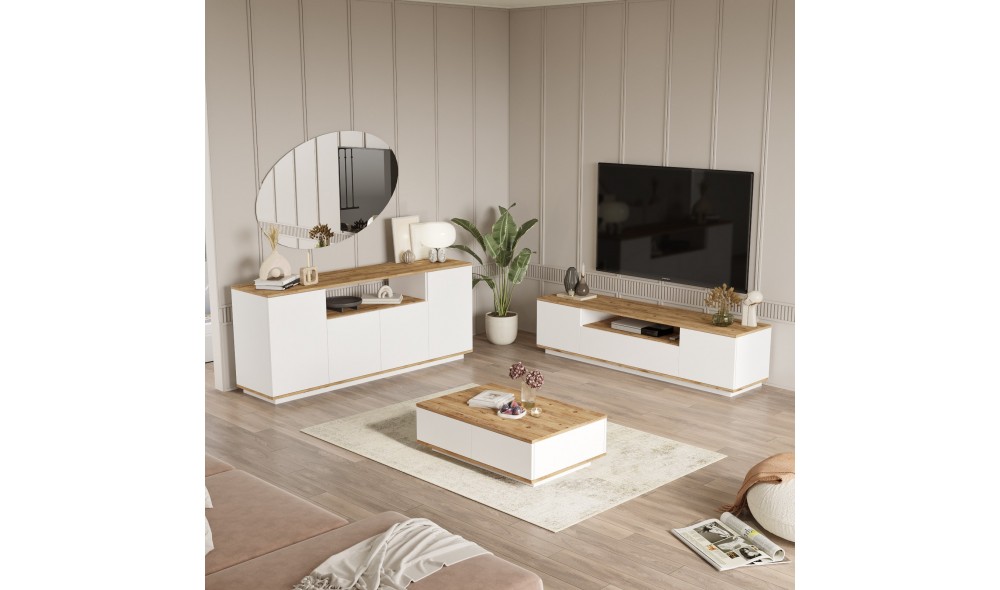 Set Mobila Sufragerie, Fr18-Aw, Pinul AtlanticAlb, 180 x 45 x 45 cm