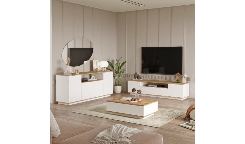 Set Mobila Sufragerie, Fr18-Aw, Pinul AtlanticAlb, 180 x 45 x 45 cm