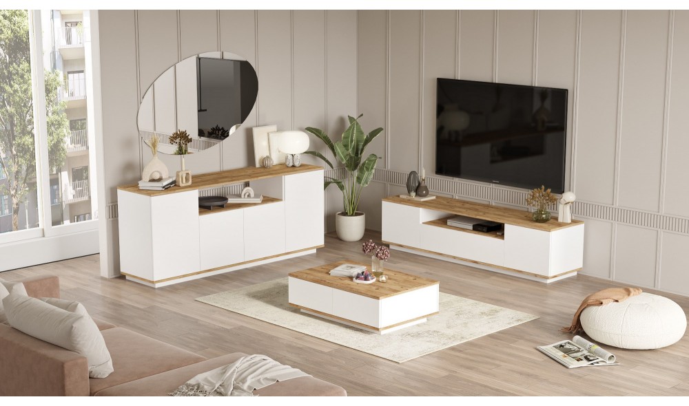 Set Mobila Sufragerie, Fr18-Aw, Pinul AtlanticAlb, 180 x 45 x 45 cm