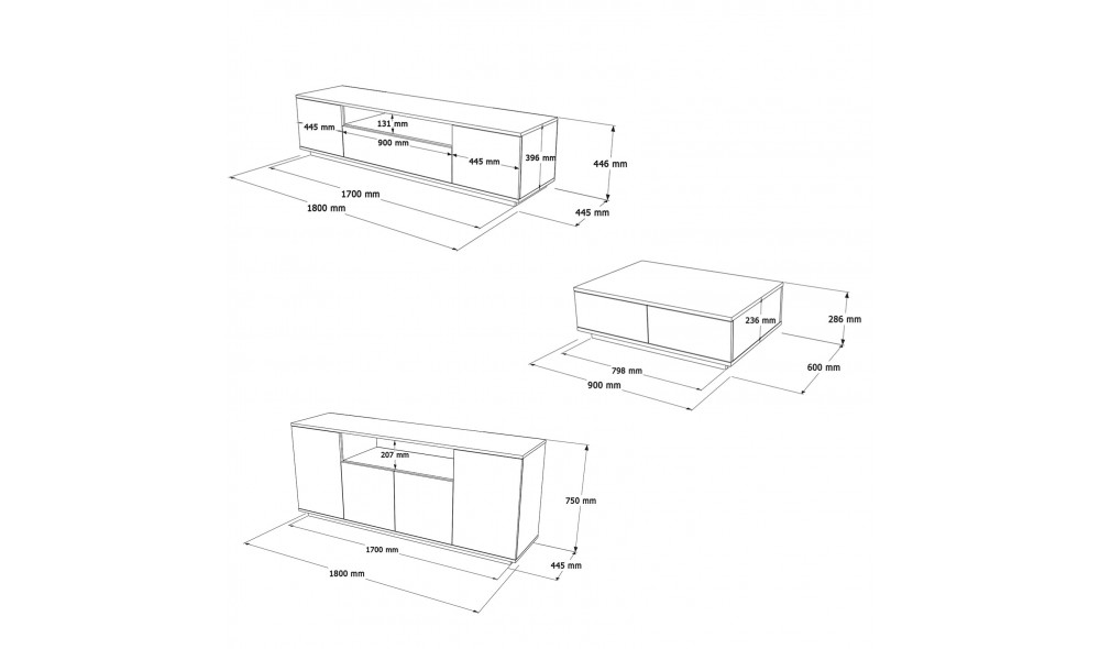 Set Mobila Sufragerie, Fr18-Aw, Pinul AtlanticAlb, 180 x 45 x 45 cm