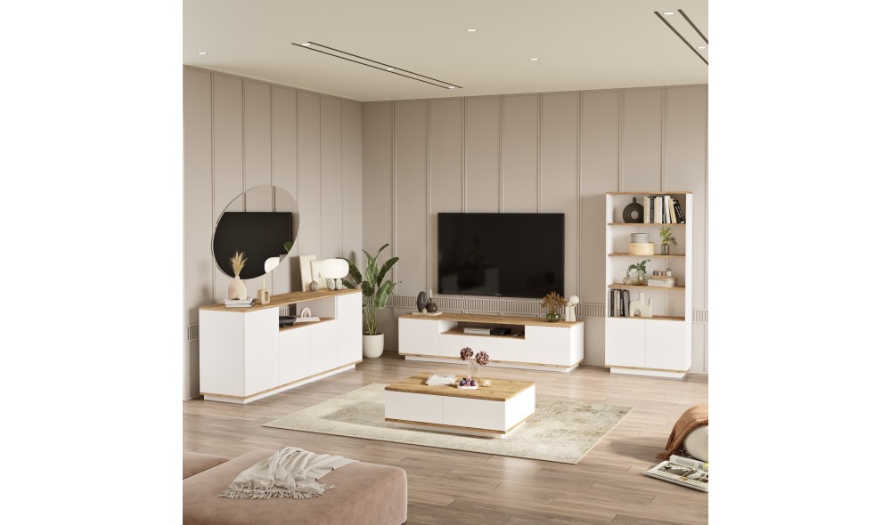 Set Mobila Sufragerie, Fr19-Aw, Pinul AtlanticAlb, 180 x 45 x 45 cm