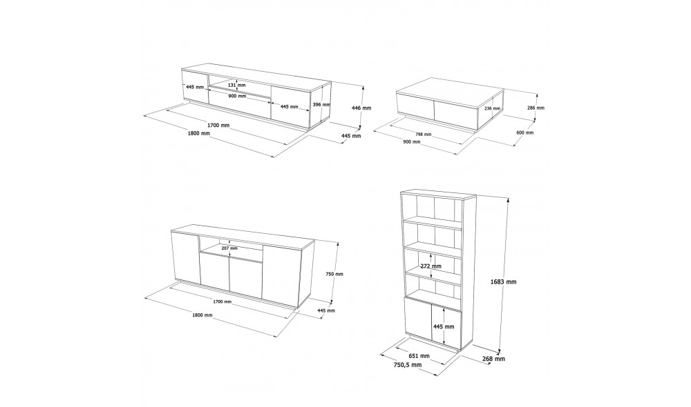 Set Mobila Sufragerie, Fr19-Aw, Pinul AtlanticAlb, 180 x 45 x 45 cm