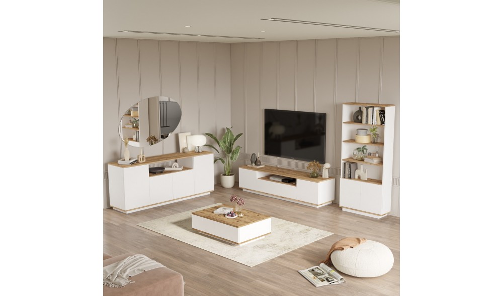 Set Mobila Sufragerie, Fr19-Aw, Pinul AtlanticAlb, 180 x 45 x 45 cm