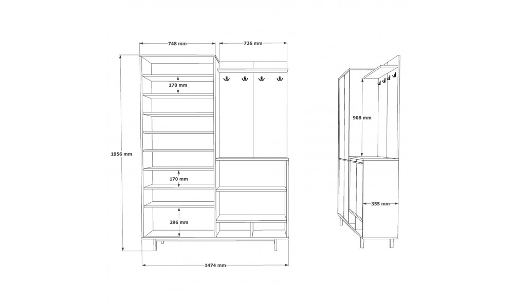 Antreu, OS1-SY, StejarVerde, 147 x 196 x 36 cm