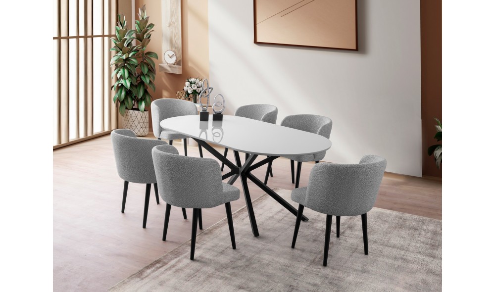 Masa de sufragerie, Aura - 3013, Gri deschis, 180 x 79 x 90 cm