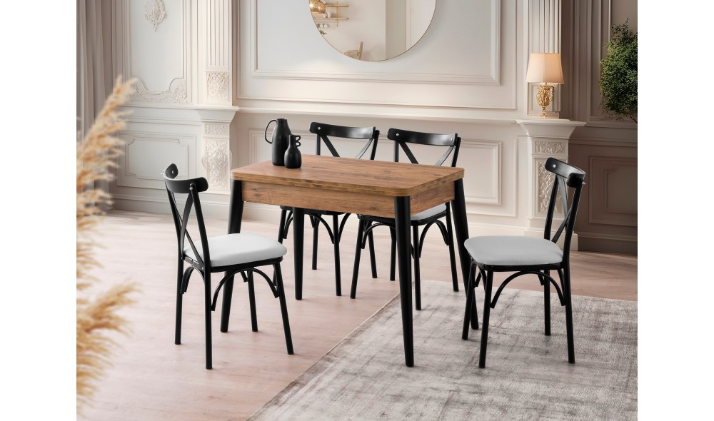 Masa de sufragerie extensibila, Dolunay - 1284, Pinul Atlantic, 100 x 75 x 60 cm