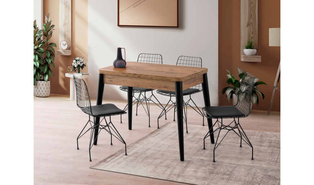 Masa de sufragerie extensibila, Dolunay - 1284, Pinul Atlantic, 100 x 75 x 60 cm