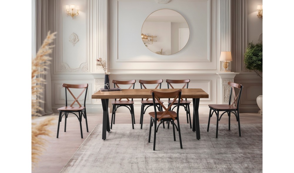 Masa de sufragerie, Gala - 3022, Nuc, 180 x 79 x 80 cm