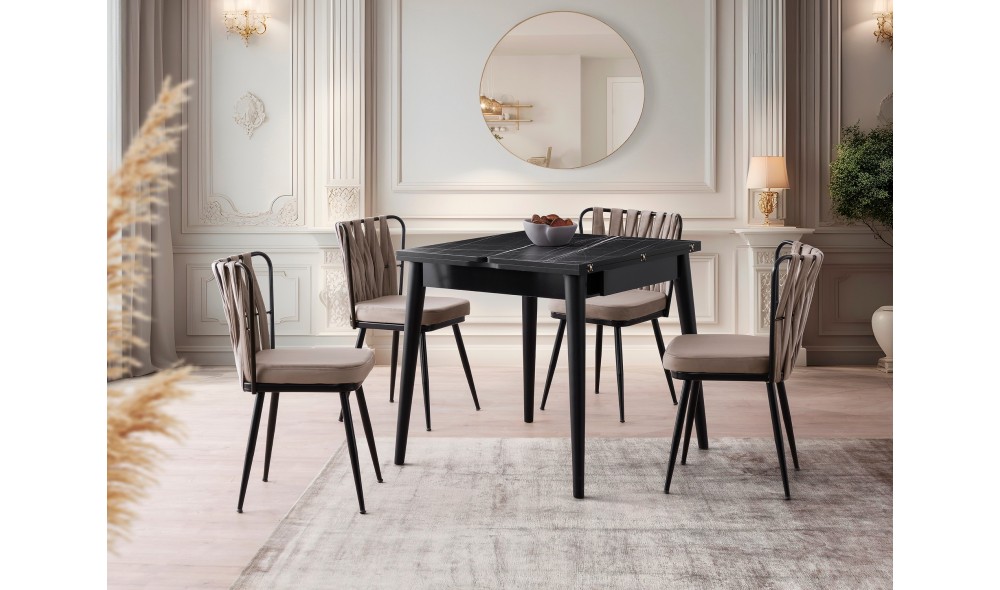 Masa de sufragerie extensibila, Totem - 3041, Marmura neagra, 80 x 75 x 80 cm