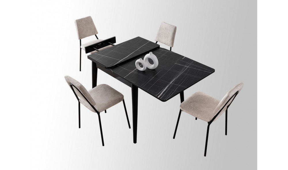 Masa de sufragerie extensibila, Totem - 3041, Marmura neagra, 80 x 75 x 80 cm