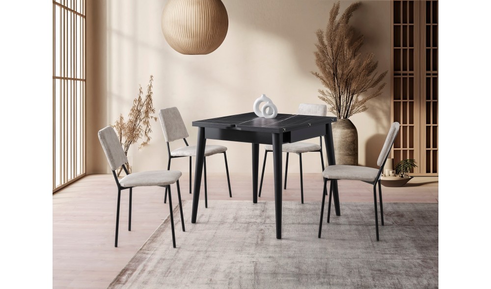 Masa de sufragerie extensibila, Totem - 3041, Marmura neagra, 80 x 75 x 80 cm