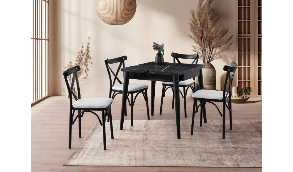 Masa de sufragerie extensibila, Totem - 3041, Marmura neagra, 80 x 75 x 80 cm