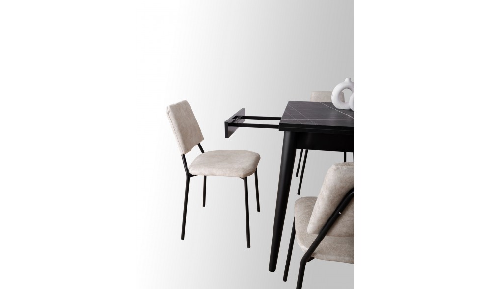 Masa de sufragerie extensibila, Totem - 3041, Marmura neagra, 80 x 75 x 80 cm