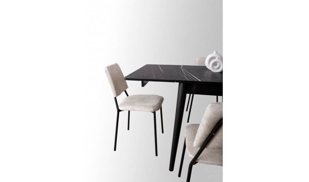 Masa de sufragerie extensibila, Totem - 3041, Marmura neagra, 80 x 75 x 80 cm