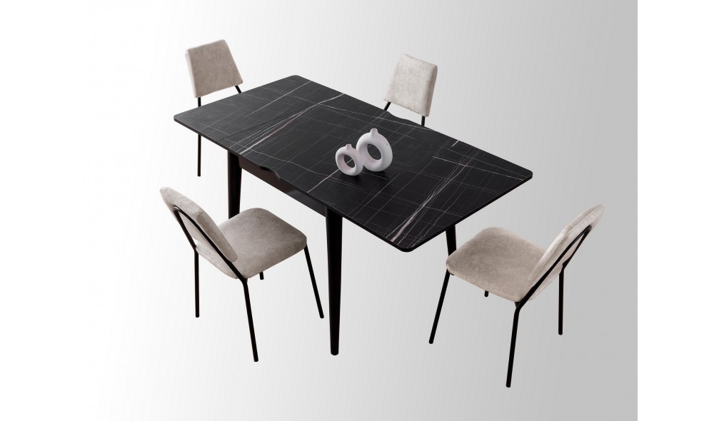 Masa de sufragerie extensibila, Totem - 3041, Marmura neagra, 80 x 75 x 80 cm