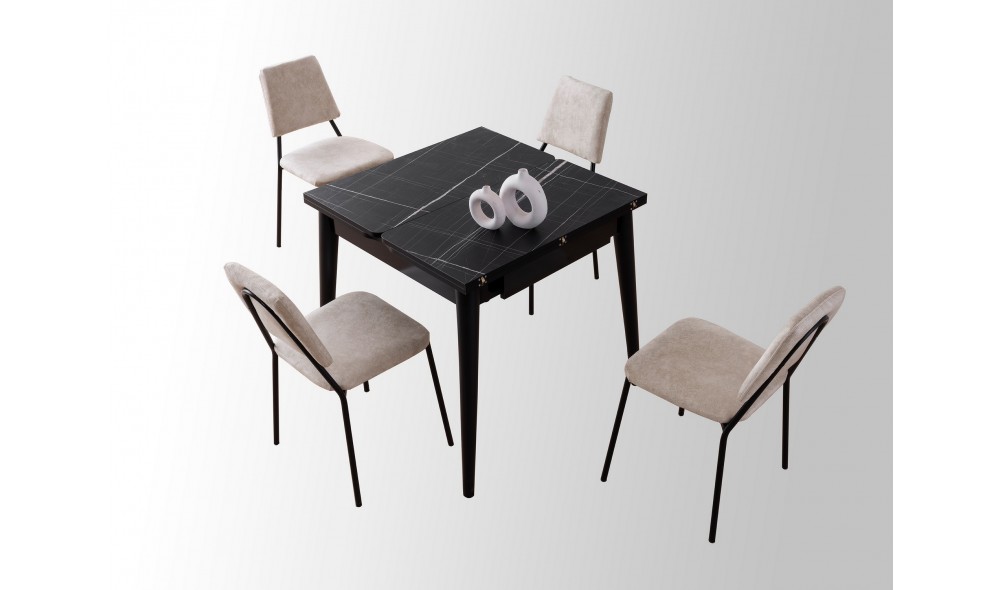 Masa de sufragerie extensibila, Totem - 3041, Marmura neagra, 80 x 75 x 80 cm