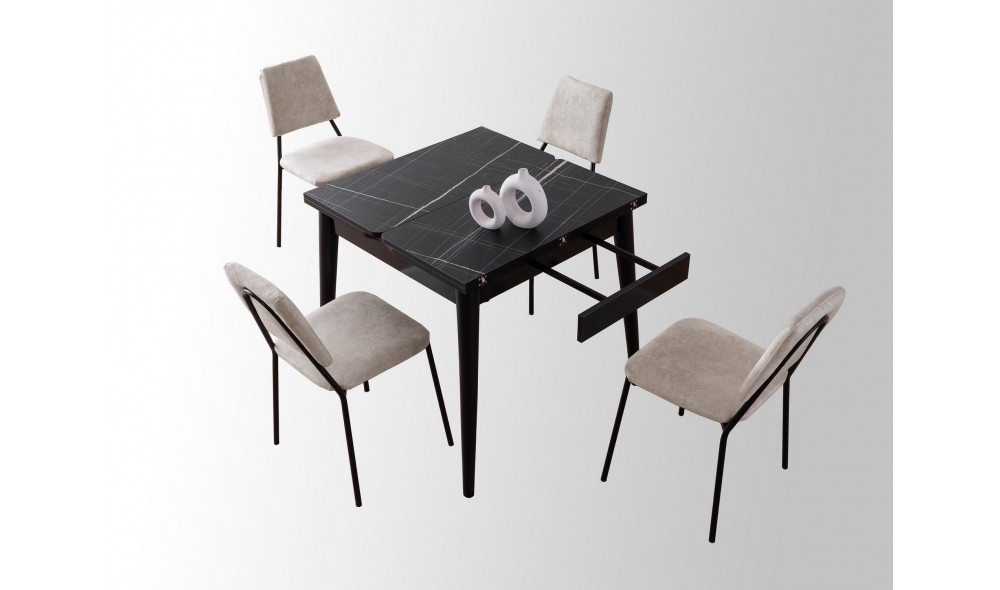 Masa de sufragerie extensibila, Totem - 3041, Marmura neagra, 80 x 75 x 80 cm