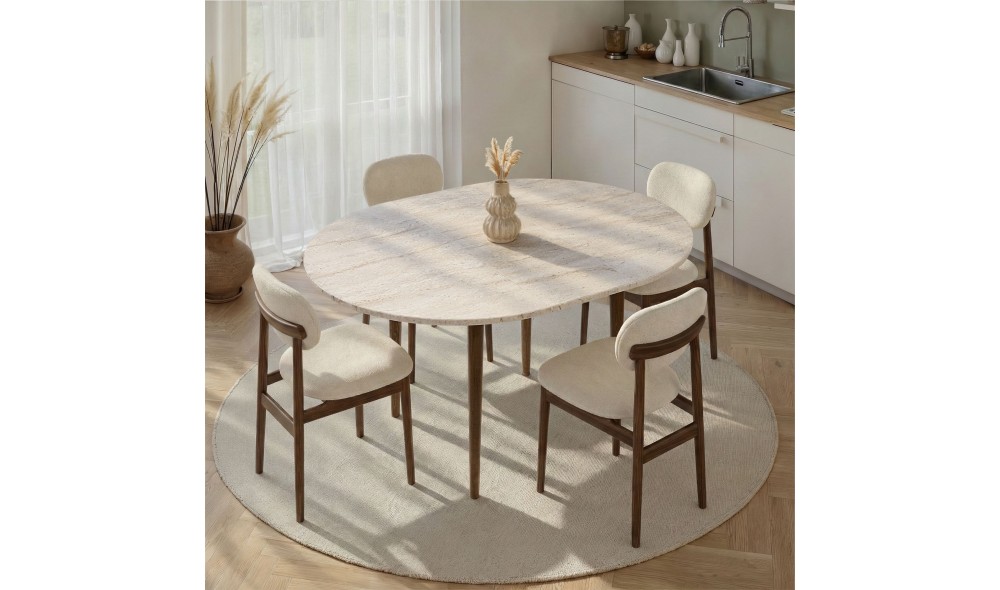 Masa de sufragerie extensibila, Viona - Travertine, Walnut, 100 x 75 x 100 cm