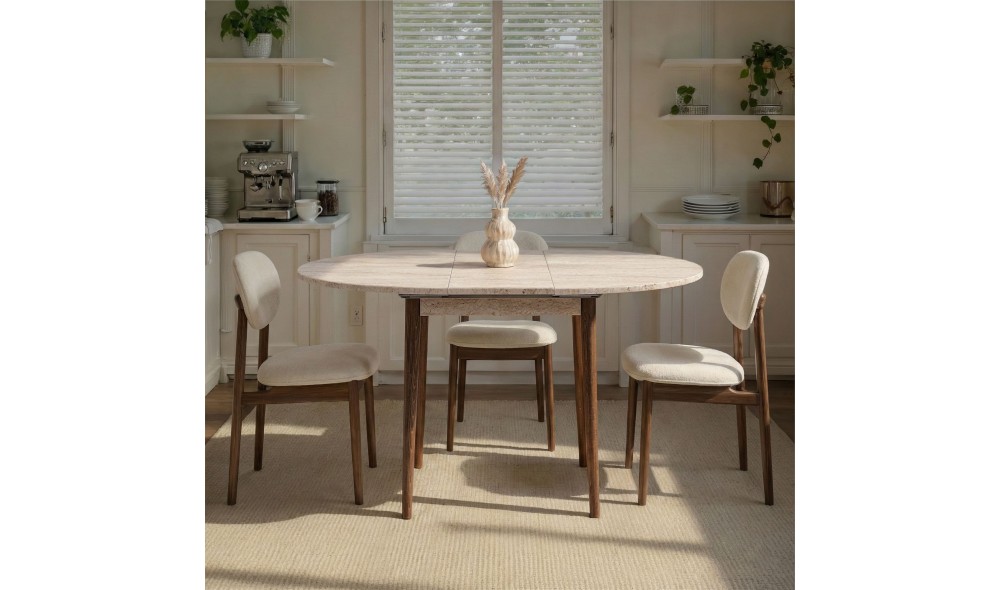 Masa de sufragerie extensibila, Viona - Travertine, Walnut, 100 x 75 x 100 cm