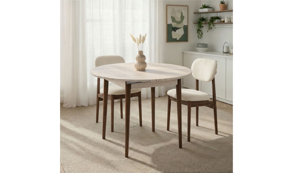 Masa de sufragerie extensibila, Viona - Travertine, Walnut, 100 x 75 x 100 cm