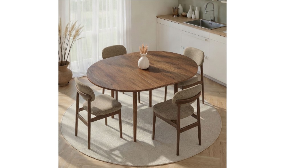 Masa de sufragerie extensibila, Viona - Barok Walnut, 100 x 75 x 100 cm