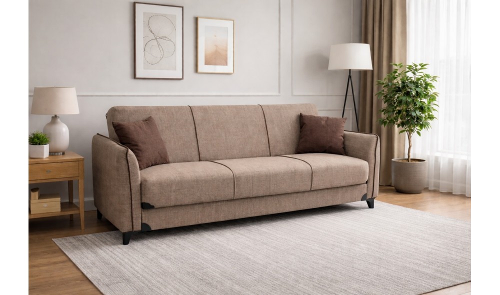 Canapea extensibila cu lada depozitare Fellis, 215 x 80 x 80 cm, Maro