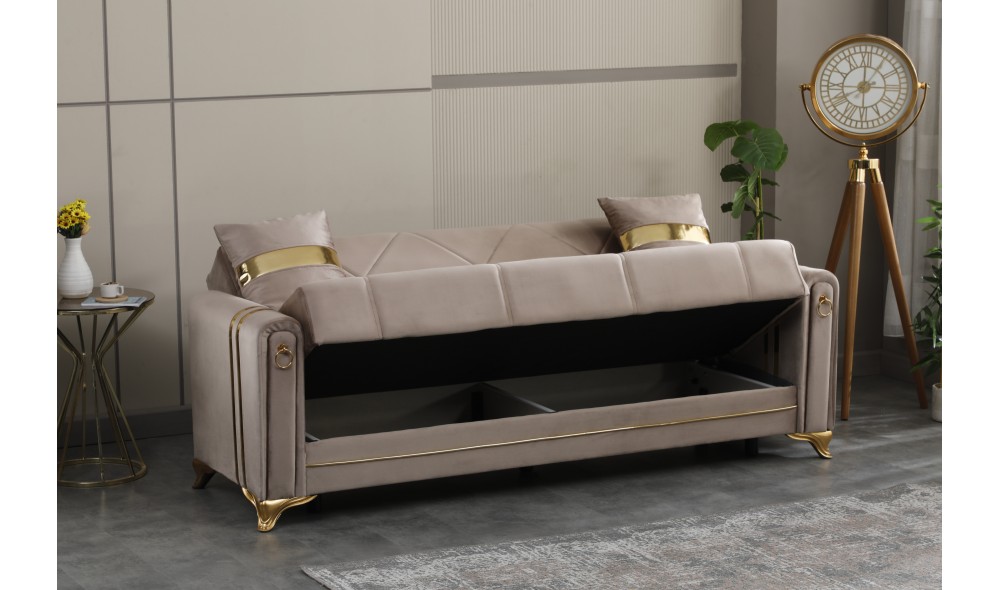 Canapea extensibila, Istanbul, cu lada de depozitare, 215 x 80 x 80 cm, Maro
