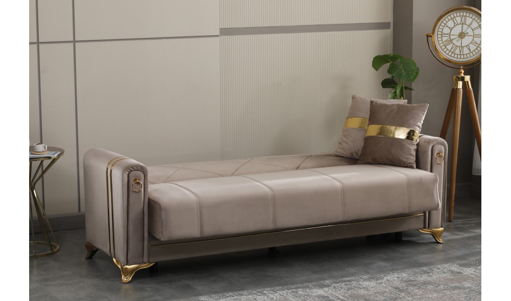 Canapea extensibila, Istanbul, cu lada de depozitare, 215 x 80 x 80 cm, Maro