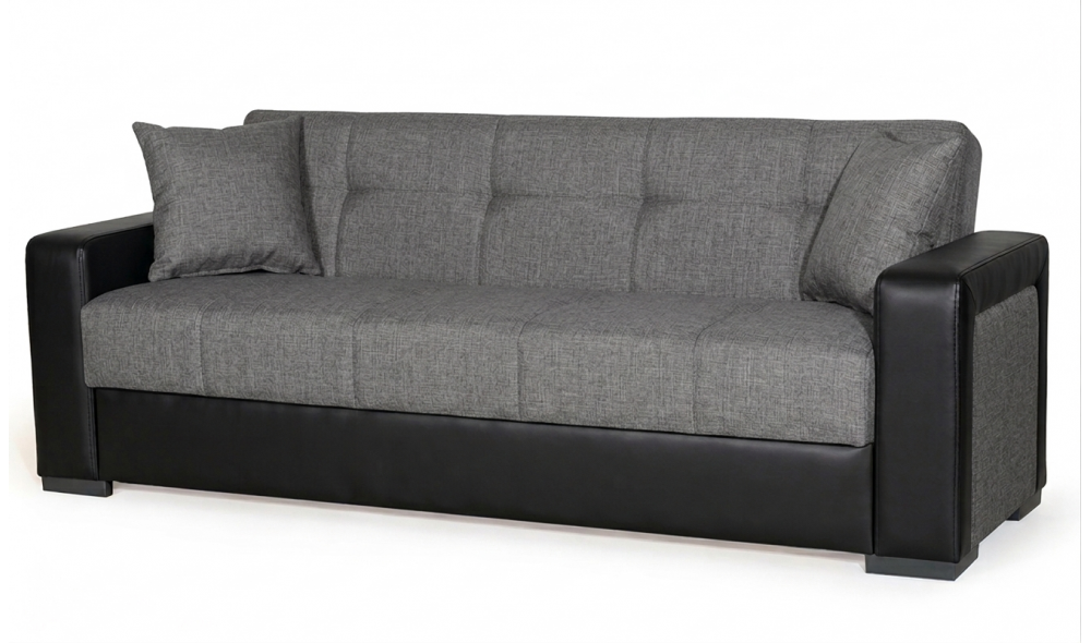 Canapea extensibila, Marmaris, cu lada de depozitare, 215 x 80 x 80 cm, Gri/Negru