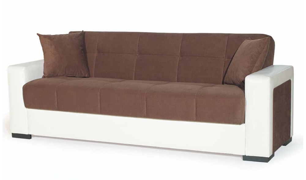 Canapea extensibila, Marmaris, cu lada de depozitare, 215 x 80 x 80 cm, Maro/Alb