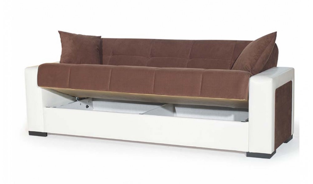 Canapea extensibila, Marmaris, cu lada de depozitare, 215 x 80 x 80 cm, Maro/Alb