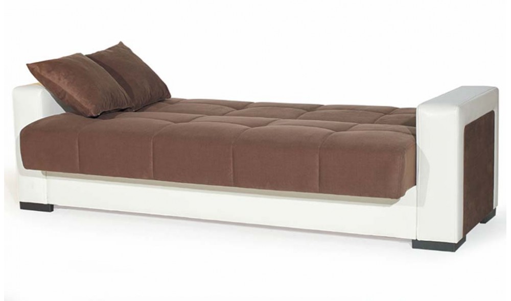 Canapea extensibila, Marmaris, cu lada de depozitare, 215 x 80 x 80 cm, Maro/Alb