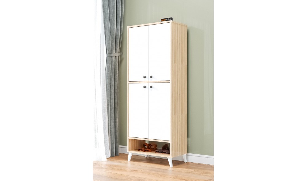 Pantofar Imaj, cu 9 rafturi, capacitate 27 perechi, 64 x 35 x 165 cm, Stejar Alb