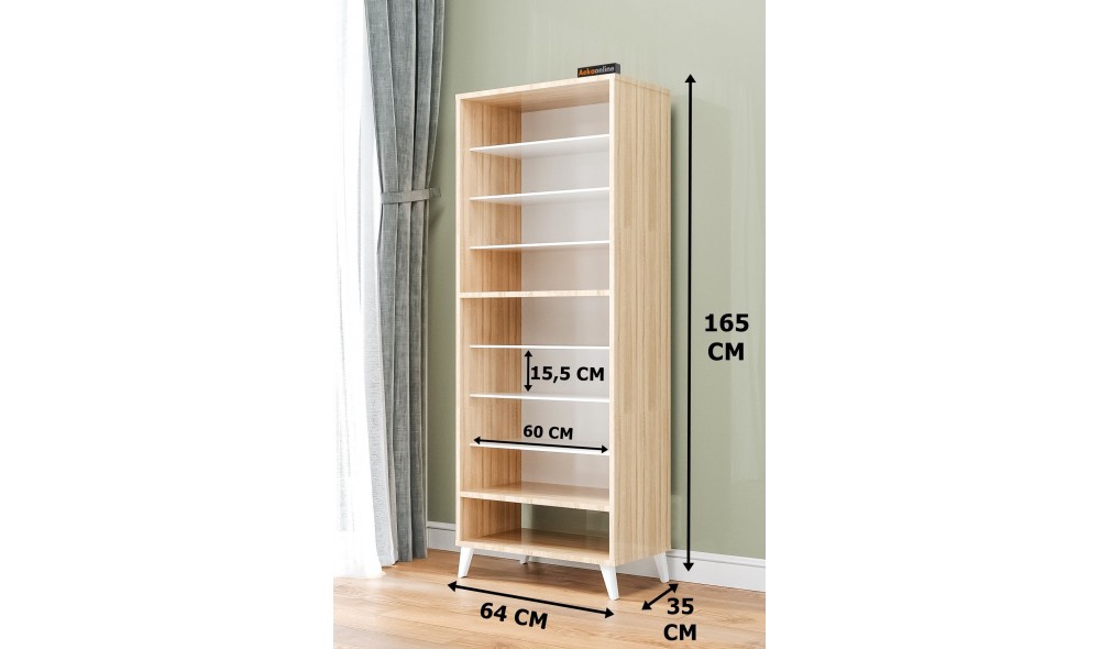 Pantofar Imaj, cu 9 rafturi, capacitate 27 perechi, 64 x 35 x 165 cm, Stejar Alb