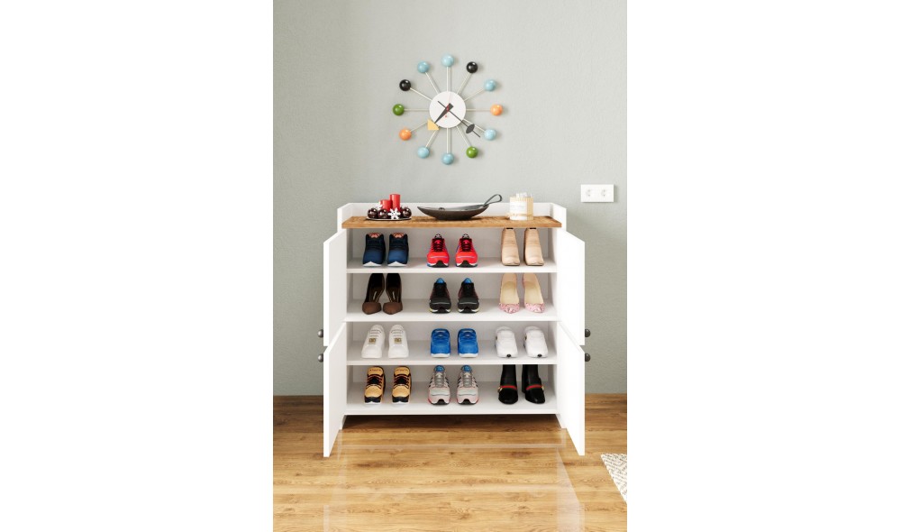 Pantofar Forum, cu 4 rafturi, capacitate 12 perechi, 94 x 35 x 90 cm, Alb