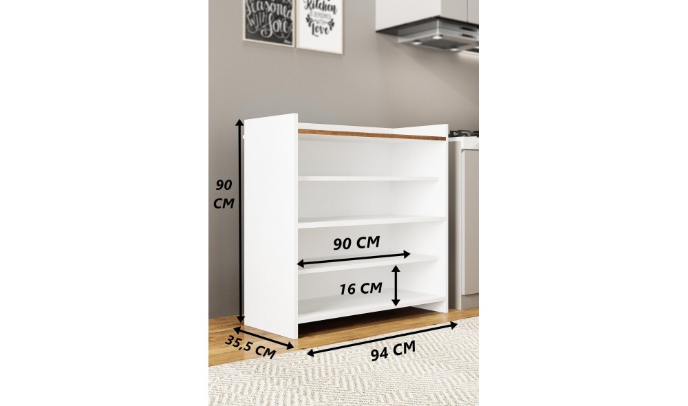 Pantofar Forum, cu 4 rafturi, capacitate 12 perechi, 94 x 35 x 90 cm, Alb